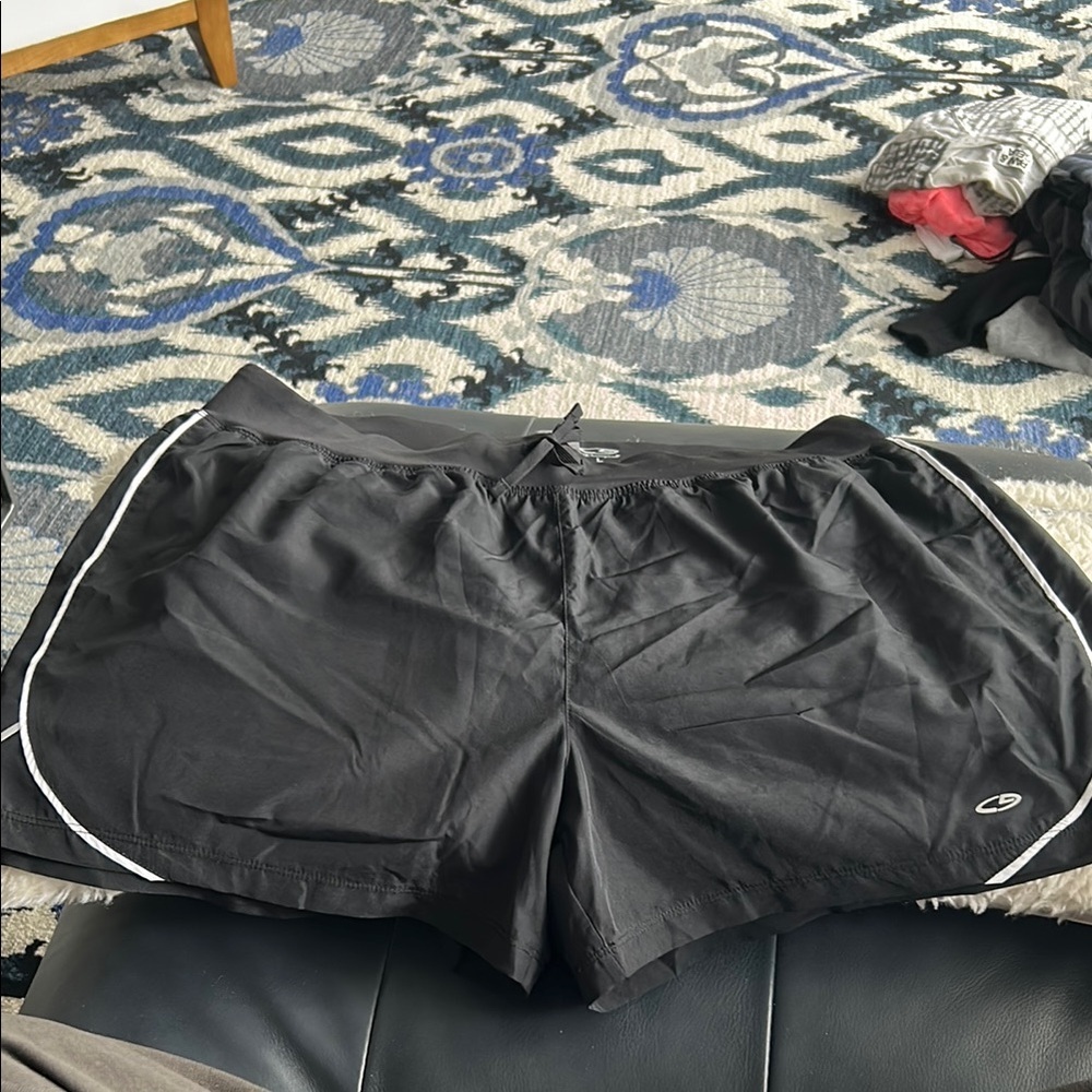 CHAMPION Women's Black White Stripe Athletic Shorts Size L